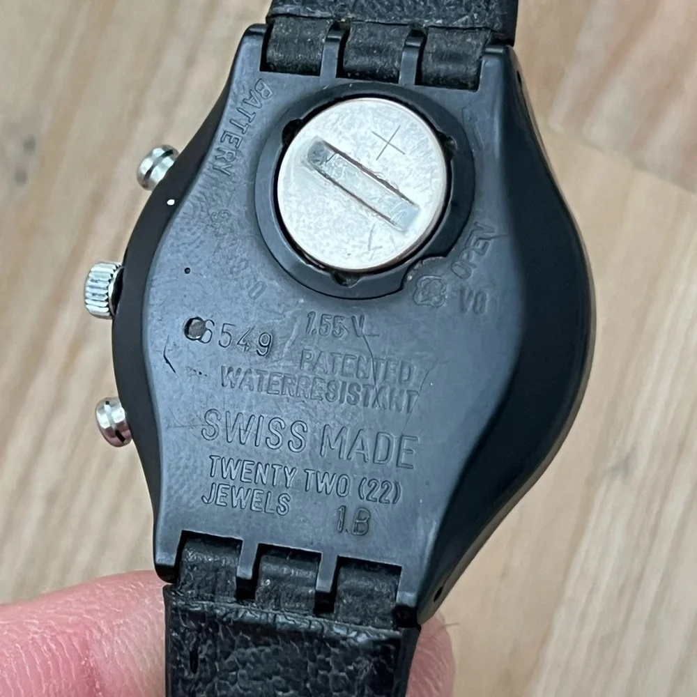 Swatch Chronograph 1991 Wall Street Super Rare Vintage Watch Black Dial Leather